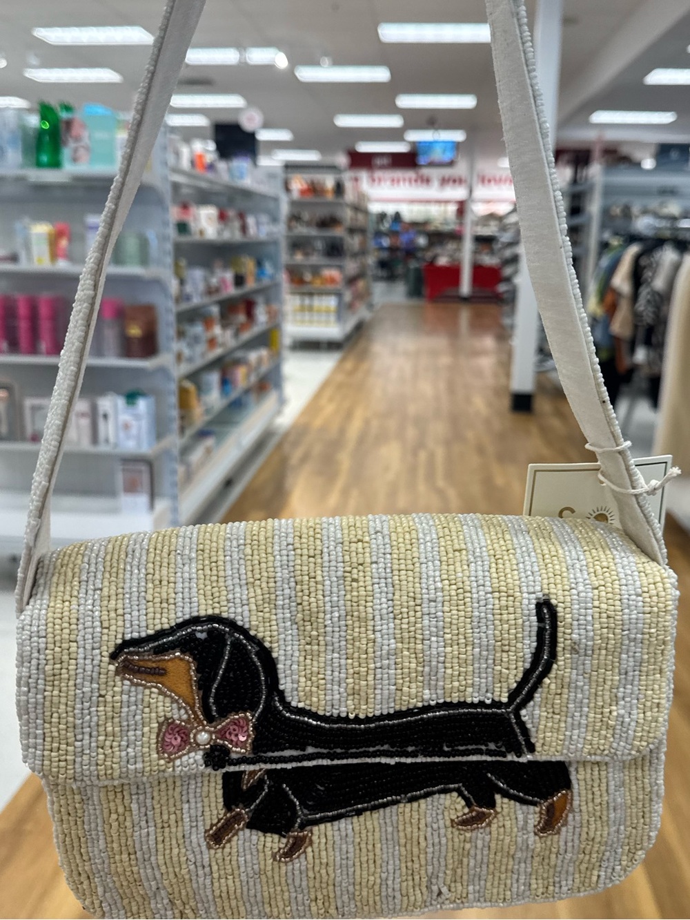 Beaded Dachshund Bag - Yellow Stripe